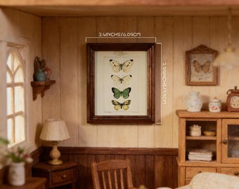 Handmade Butterfly Miniature Art: Vintage Framed BJD Dollhouse Decor，mini painting，gift，smallframe art.