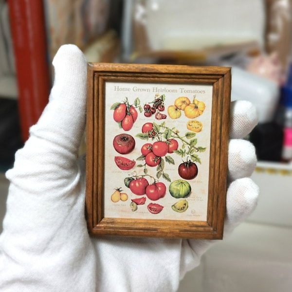 mini painting,Fruit and vegetable series，Vintage photo frame framed painting,  small painting, handmade vintage photo frame,mini photo frame