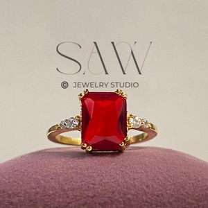 Garnet Engagement Ring with Moissanite Accents January Birthstone Ring Personalised Garnet Ring 14K Gold Garnet Ring Handmade Garnet Jewelry