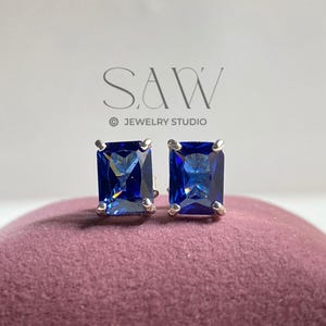 Sapphire stud earrings radiant deep blue sapphire studs flatback screwback blue studs natural sapphire flatback earrings blue gemstone studs