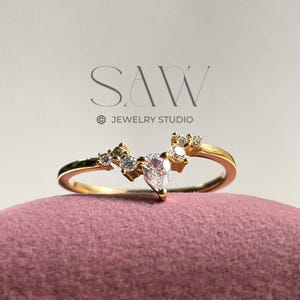 Minimalist Diamond Curved Wedding Band Women 14k Solid Gold Contour Ring with Diamond Nesting Ring Enhancer 18k Gold Shaped Wedding Ring