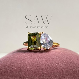 Custom Toi et Moi Gemstone Ring Emerald And Pear Cut Ring Baguette Birthstone Ring Anniversary Gift Mothers Ring Best Friend Gift for Couple