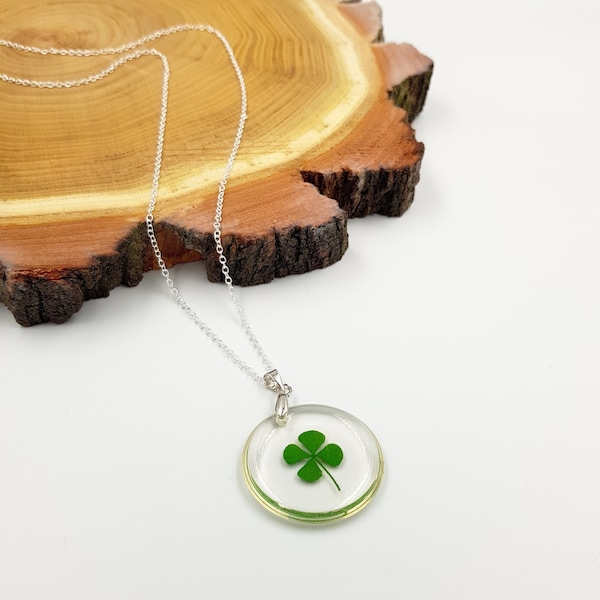 Real Four Leaf Clover Necklace Pendant Lucky Charm chain pressed plant jewelry