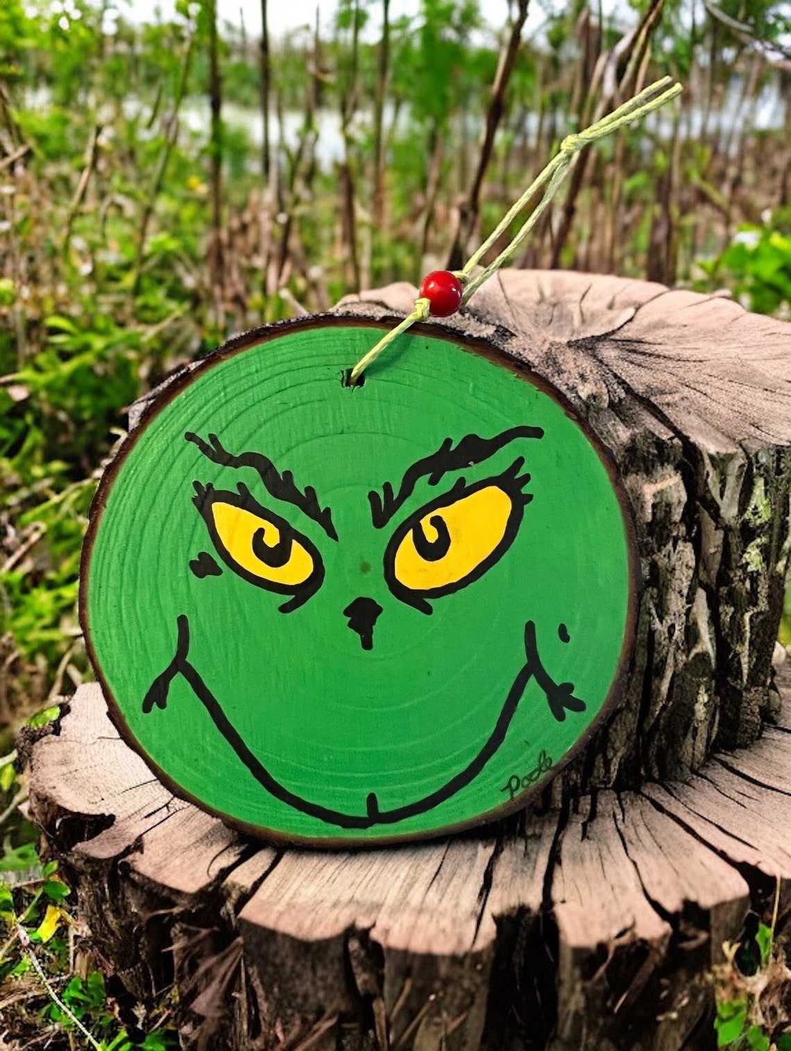 Slice Rinch Hand Painted Grinch Wood Slice Ornament - Etsy