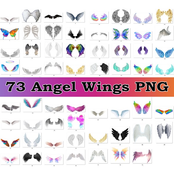 73 Angel Wings PNG| Realistic Wings| Fairy Wings| Black & White Wings| Golden Wings| Colorful Wings| Digital Print| Instant Download