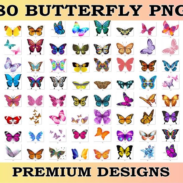 80 Butterfly, Clipart PNG, Watercolor Butterfly PNG, Colorful Butterfly, Butterfly PNG designs