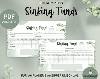 Sinking Fund Tracker für Budget Binder PDF Download | Eukalyptus Blumen | Umschlagmethode | Budgetplaner | Budgeting | Finanzvorlage | A6