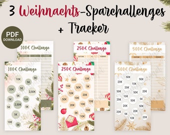 3 CHRISTMAS savings challenges | Budget Binder PDF Download | 100, 250, 500 euros | Envelope Method | Budget sheet | Budget Planner | Budget |A6