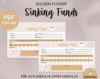 Sinking Fund Tracker for Budget Binder PDF Download | Golden Flower Flowers | Envelope Method | Budget Planner | Budgeting | Financial Template | A6
