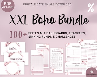 Folhas de rosto do pacote XXL, fundos de amortização, desafios de poupança, painéis de controle Fichário de orçamento Download de PDF | Método de envelope | Planejador de orçamento | A6