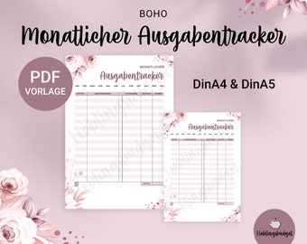 Expense Tracker Monthly for Budget Binder PDF Download | BOHO flowers | Expenditure Overview | Budget Planner | Budgeting | A4 + A5