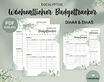 Budget tracker weekly for Budget Binder PDF Download | Eucalyptus Flowers | Expenditure Overview | Budget Planner | Budgeting | A4 + A5