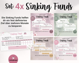 4x Sinking Fund Tracker for Budget Binder PDF Download | FLOWERS | Envelope Method | Budget Planner | Budgeting | Financial Template | A6