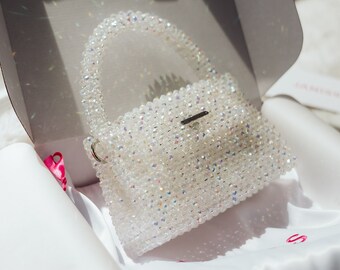 Crystal Beaded Handbag, Iridescent Bridal Wedding Clutch