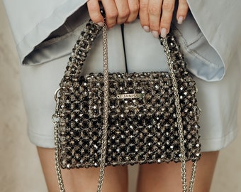 Handmade Crystal Beaded Handbag, Evening Party Bag, Diamond Purse, Sparkly Bag