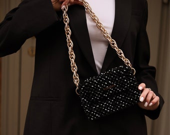 Borsa di cristallo nero, borsa con perline, borsa da festa, pochette di lusso, borsa glitterata, borsa per occasioni speciali, borsa da sera, borsa scintillante