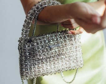 Crystal Beaded Bag Silver Handbag Sparkling Bag Handmade Handbag Evening Purse Luxury Bag Unique Bag Bag for the Bride Etsy
