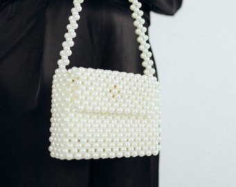 Milky beaded bag, beaded bag, classic bag, gift for her, ivory bag, bag for bride, unique bag, fashion bag, wedding bag