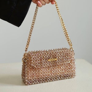 Crystal bag, beaded gold handbag, sparkling bag, party bag, glitter bag, handmade bag, fancy bag, designer bag, evening purse 画像 7