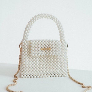 Pearl bag, ivory beaded bag, wedding bag, bag for bride, white pearl handbag, luxury purse, gift for her, handmade bag, prom purse Ivory, width 7 in
