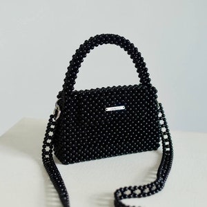 Beaded pearl bag, bags for women, black bag, white bag, classic bag, unique bag, handbag, bag for bride, gift for her, ivory handbag Black