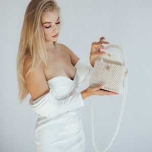 Pearl bag, ivory beaded bag, wedding bag, bag for bride, white pearl handbag, luxury purse, gift for her, handmade bag, prom purse image 5