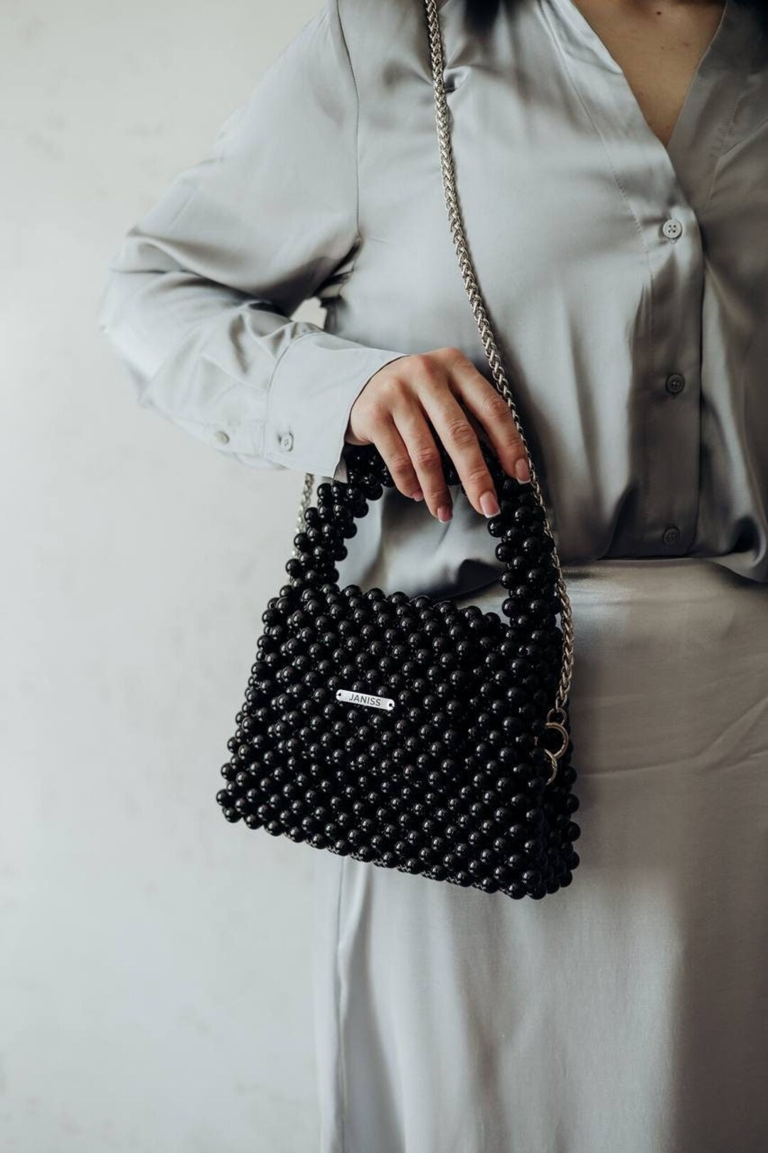 Handcrafted Black Pearl Beaded Bag With Steel Chain - Etsy