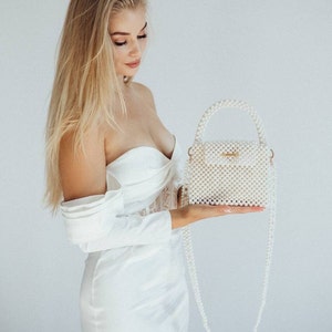 Pearl bag, ivory beaded bag, wedding bag, bag for bride, white pearl handbag, luxury purse, gift for her, handmade bag, prom purse image 6