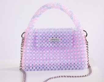 Beaded bag, blue handbag, pink handbag, women purse, handmade beaded bag, luxury bag, designer handbags, bright bags