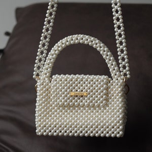 Beaded pearl bag, bags for women, black bag, white bag, classic bag, unique bag, handbag, bag for bride, gift for her, ivory handbag Beige