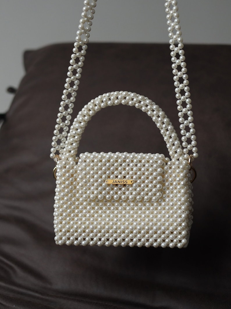 Beaded pearl bag, bags for women, black bag, white bag, classic bag, unique bag, handbag, bag for bride, gift for her, ivory handbag Beige