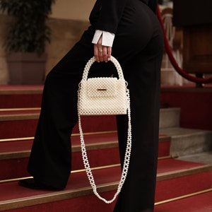 Pearl bag, ivory beaded bag, wedding bag, bag for bride, white pearl handbag, luxury purse, gift for her, handmade bag, prom purse Cream, width 7 in
