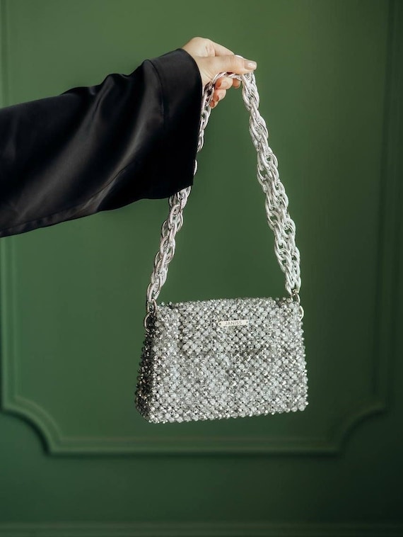 RODO シルバー グリッター スワロフスキー パーティ バッグ アンカー