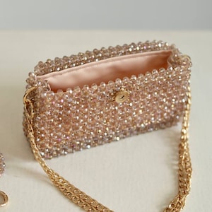 Crystal bag, beaded gold handbag, sparkling bag, party bag, glitter bag, handmade bag, fancy bag, designer bag, evening purse 画像 8