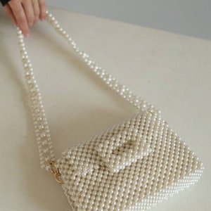 Pearl bag, beaded bag, ivory purse, wedding bag, shoulder bag, elegant handmade bag, pearl clutch zdjęcie 3