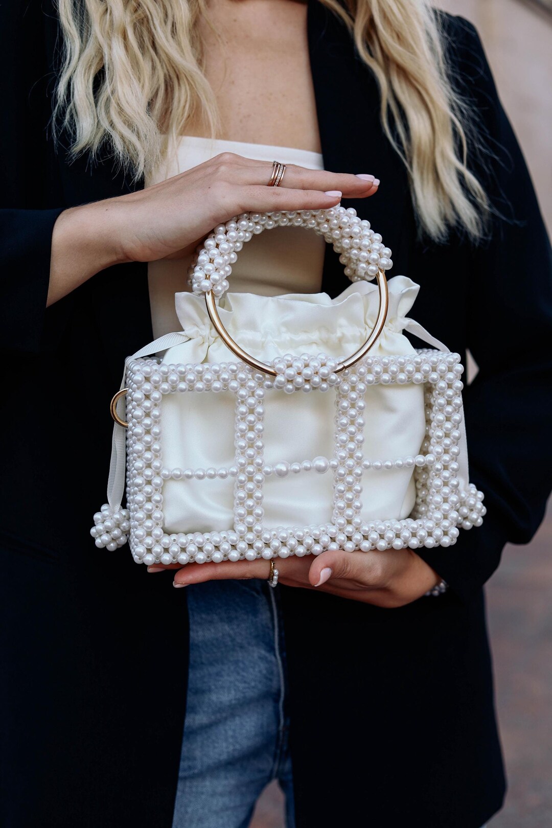 Perlen Elegante Tasche Silber Ausgefallene Clutches YEWCEP Clutch