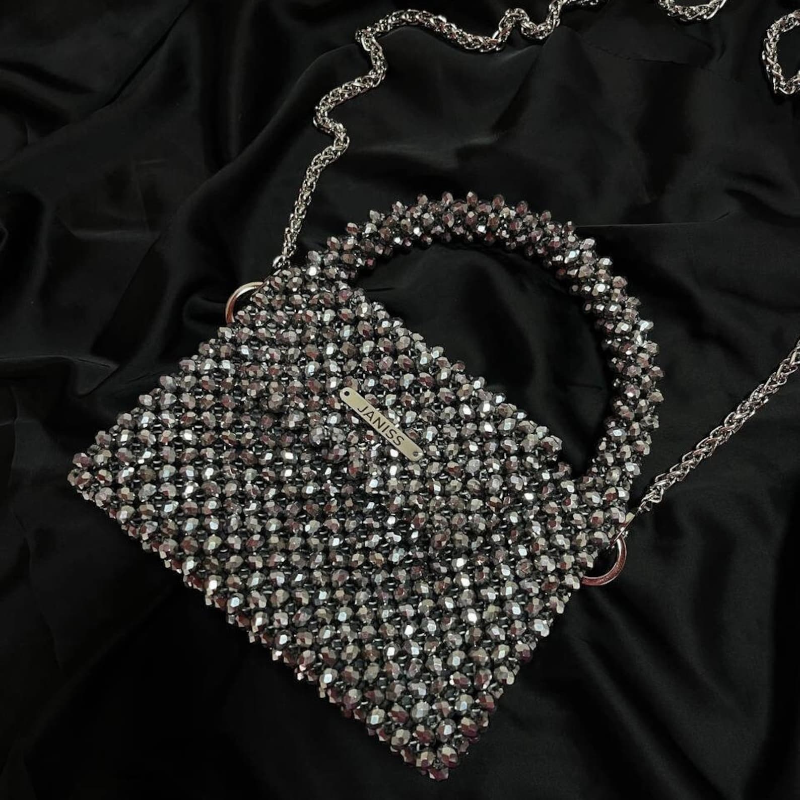 Crystal Bag Black Crystal Bag Silver Bag Evening Bag - Etsy