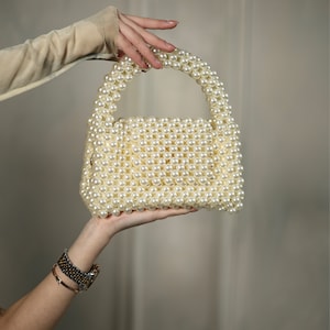 Bolso de cuentas color marfil, bolso de novia con perlas, bolso clásico de noche con perlas, clutch con cuentas hecho a mano, bolso con cuentas estilo vintage, diseño de perlas personalizado