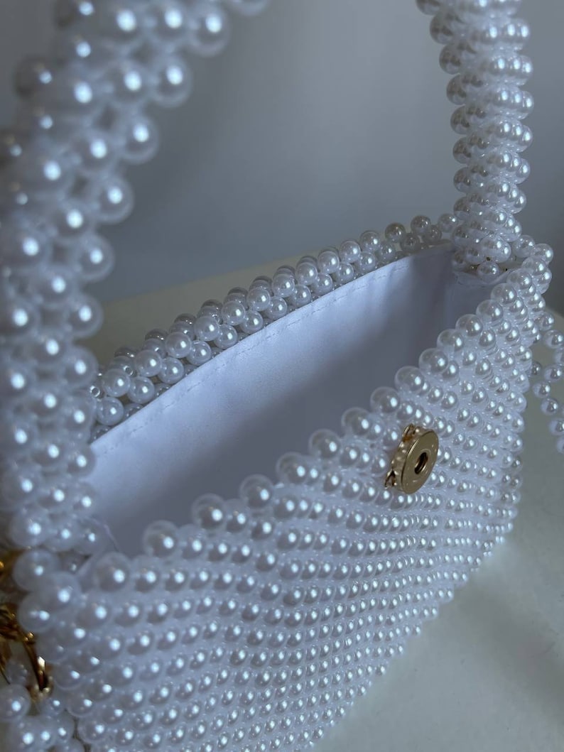 Pearl bag, ivory beaded bag, wedding bag, bag for bride, white pearl handbag, luxury purse, gift for her, handmade bag, prom purse image 9