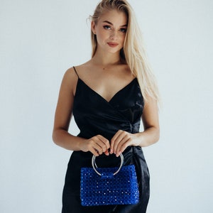 Blue beaded bag, fashion bag, gift for her, luxury bag, handmade bag, handbag, shining bag, crystal women purse, red bag, pink bag image 2