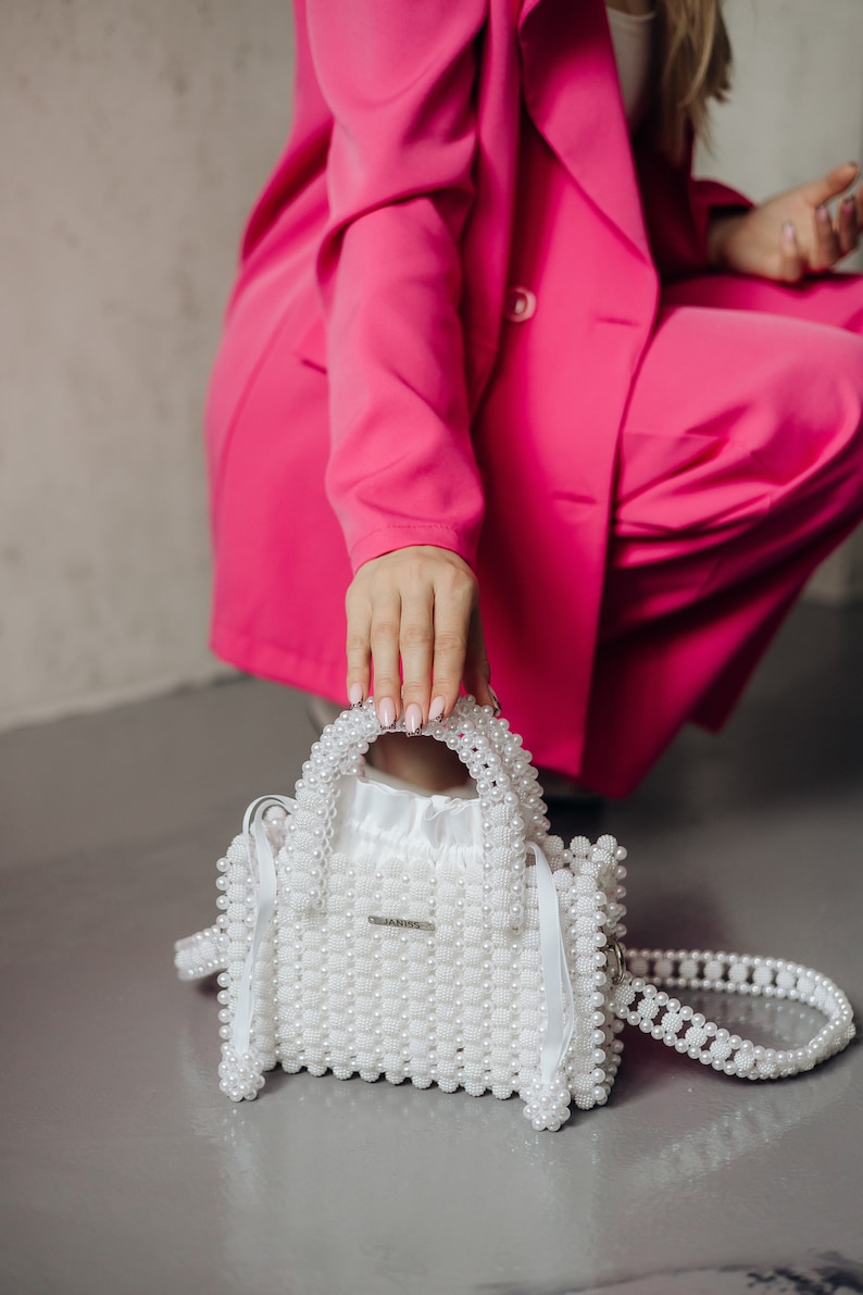 Pearl hanbag, unique beaded bag, bridal purse, ivory beaded bag, black beaded bag, janiss brand beaded bags, prom handbag, elegant bag image 9