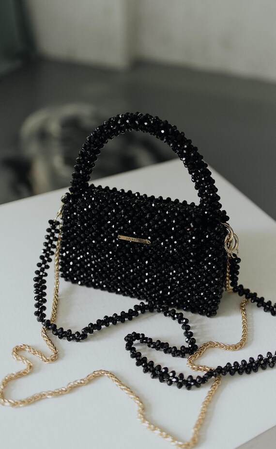 Black Crystal Beaded Bag Evening Bag Unique Handbag Sparkling Purse Celebration Accessory Prom Bag Diamond Handbag Party Clutch Etsy