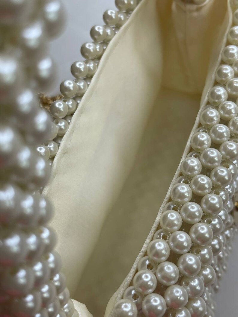 Beaded pearl bag, bags for women, black bag, white bag, classic bag, unique bag, handbag, bag for bride, gift for her, ivory handbag image 3