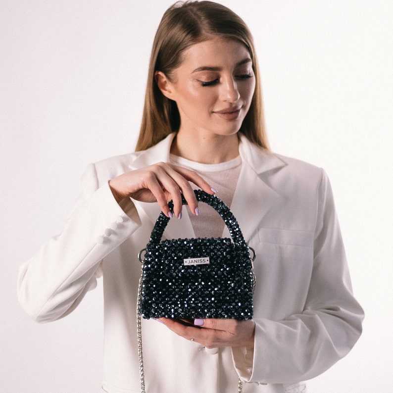 Crystal Bag, Black Crystal Bag, Silver Bag, Evening Bag, Bright Bag