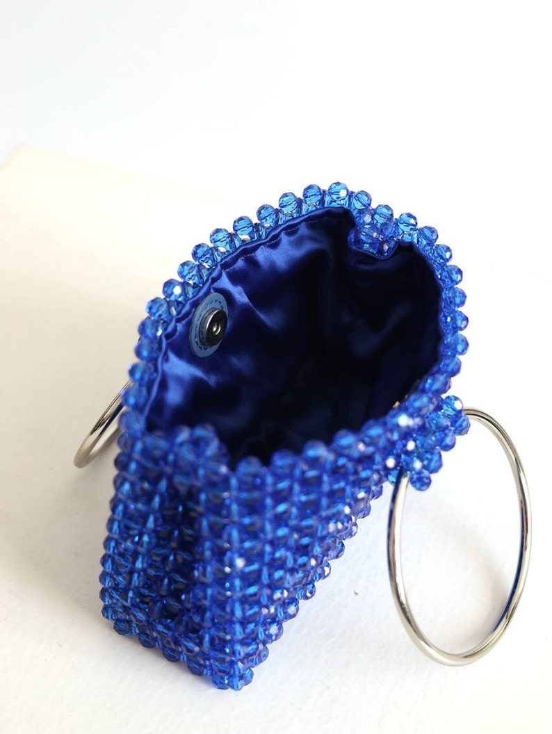 Blue beaded bag, fashion bag, gift for her, luxury bag, handmade bag, handbag, shining bag, crystal women purse, red bag, pink bag image 7