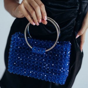 Blue beaded bag, fashion bag, gift for her, luxury bag, handmade bag, handbag, shining bag, crystal women purse, red bag, pink bag image 3