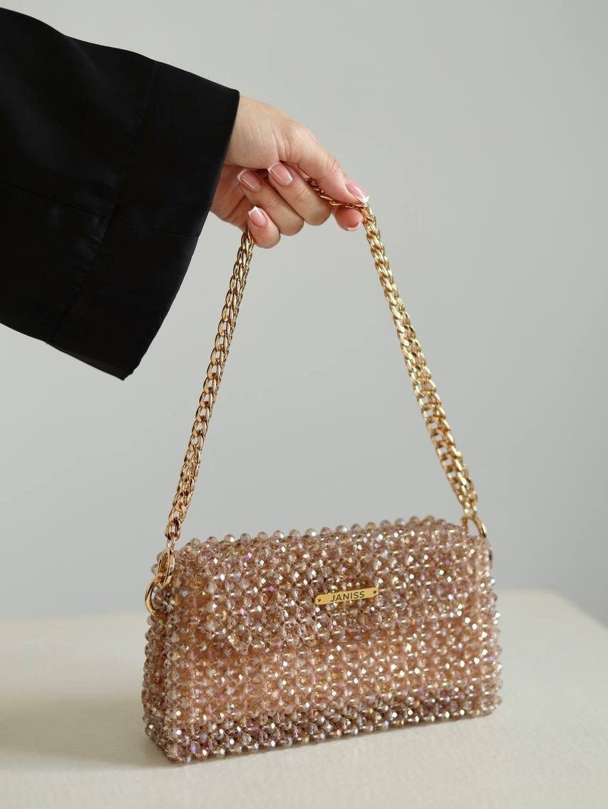 Crystal bag beaded gold handbag sparkling bag party bag glitter bag handmade bag fancy bag designer bag evening purse
