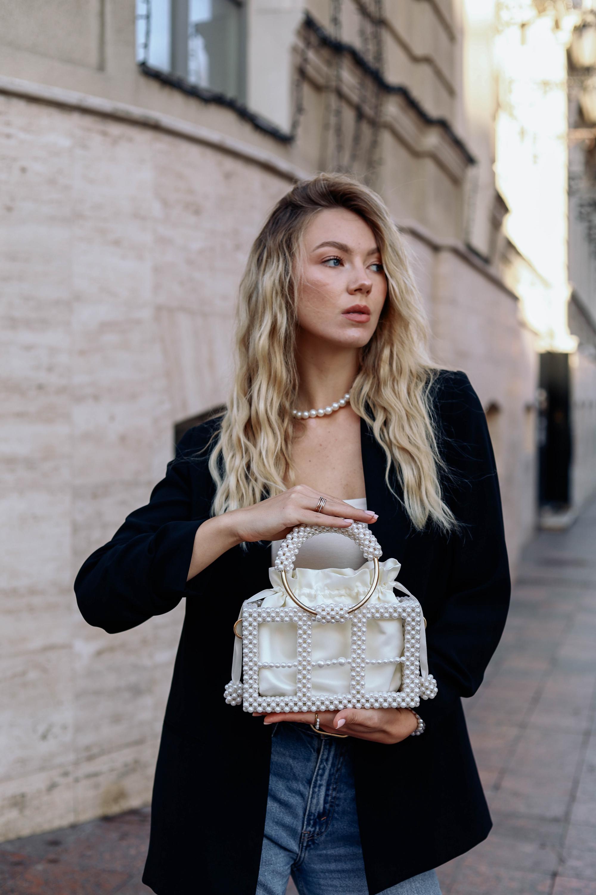 Sac à Bandoulière Soirée Veyiina Nero Doré - Perles & Cristaux - Pour Mariage & Fêtes