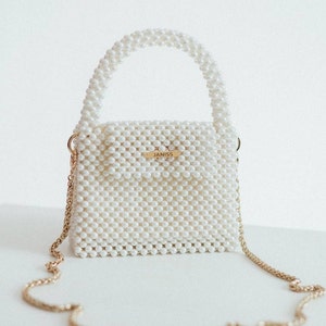 Beaded pearl bag, classic bag, ivory beaded bag, unique bag, wedding bag, luxury bag, bag for bride, black pearl bag, white bag Ivory