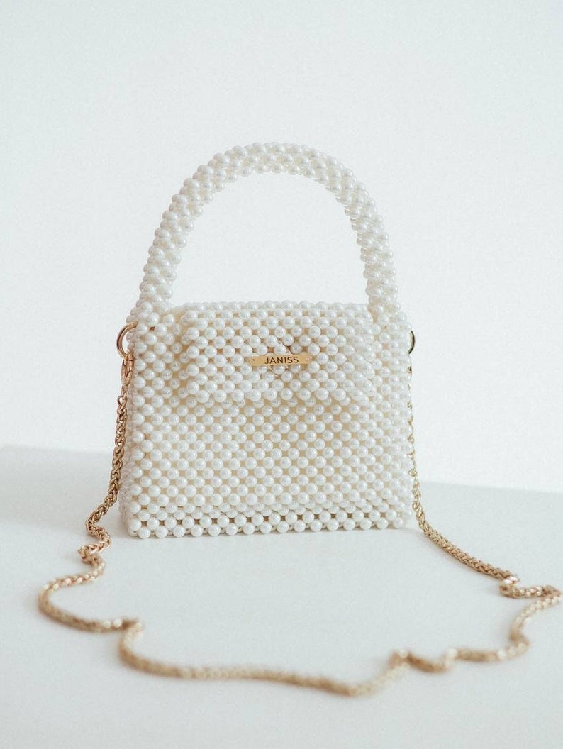 Beaded pearl bag, classic bag, ivory beaded bag, unique bag, wedding bag, luxury bag, bag for bride, black pearl bag, white bag Ivory